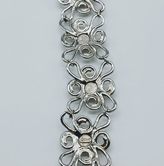 Vintage Avon Silver Tone Blue Rhinestone Bold Flower Bracelet - Picture 10 of 12